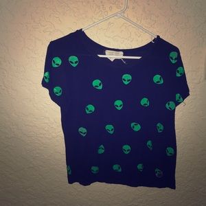 Cute black crop top with little green alien heads